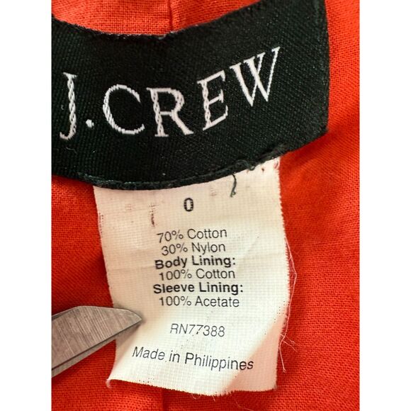 J Crew Ruffle Trench Coat Orange Belted 3/4 Sleeve Style 90815 Women's 0 - Picture 5 of 11